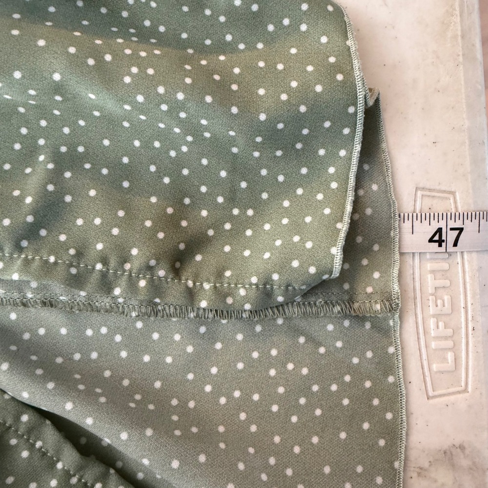 Simplee Sage Green Polka Dot Smocked Maxi Dress Ruffle Hem Boho Cottage Size L - Picture 12 of 13